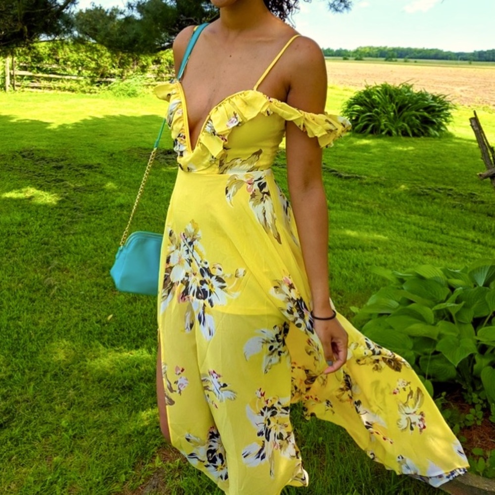Fashion Nova Yellow floral maxi dress